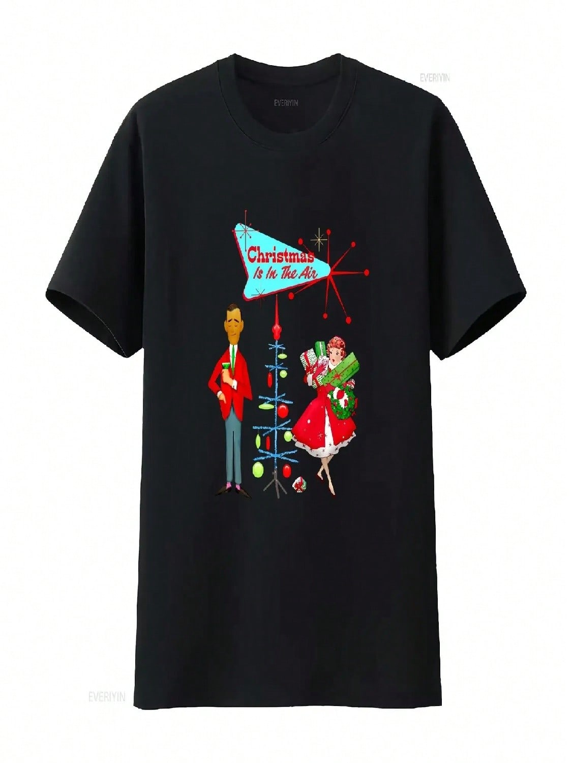 Retro Holiday Christmas Party Mid Century Mod Kitschy T Shirt Vintage Washed Designer Clothes Graphic Soft Slightly Stylish S разноцветный