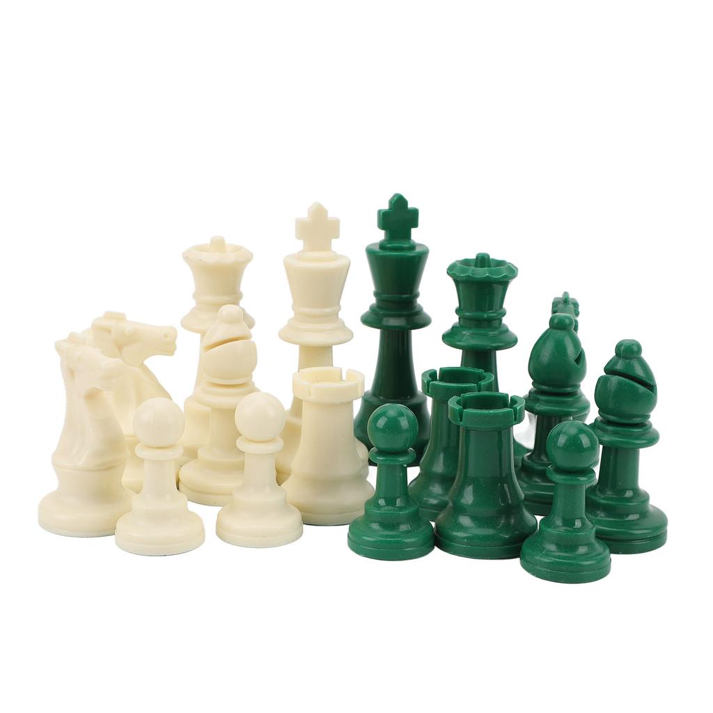 32PCS International Chess Pieces Green and White Chess Figures Felt Bottom Plastic Chess Figurine