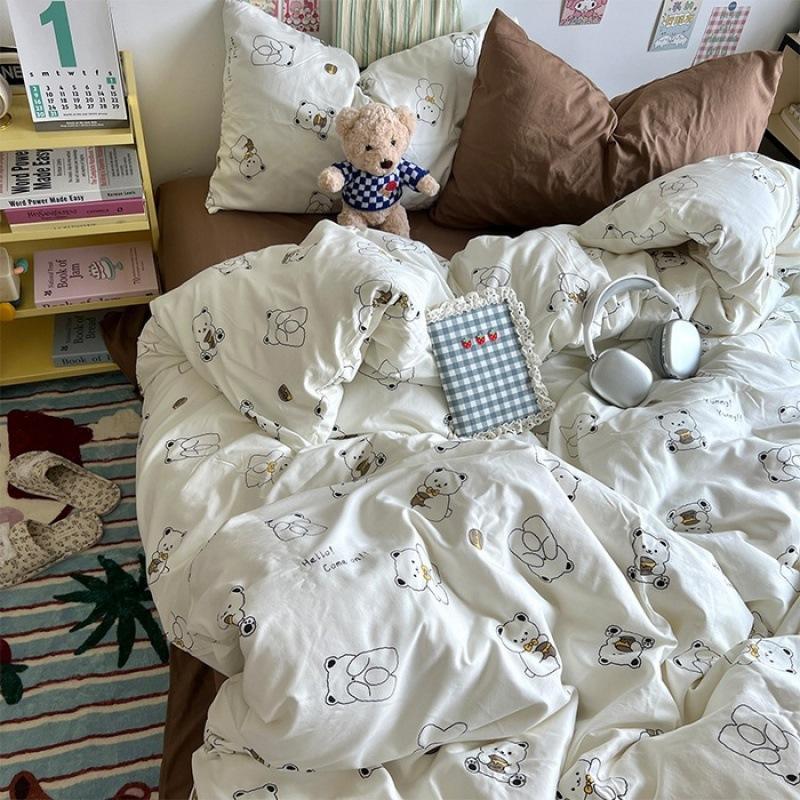 Washed Cotton Four-piece Set, Small Fresh Quilt Cover, Dormitory Bed Sheet Three-piece Set, Bedding