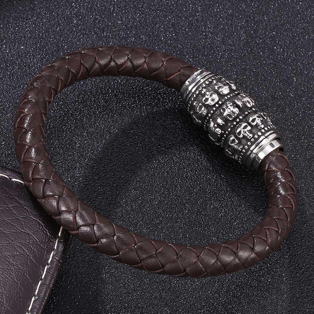 Men's Retro Skull Leather Bracelet with Magnetic Buckle