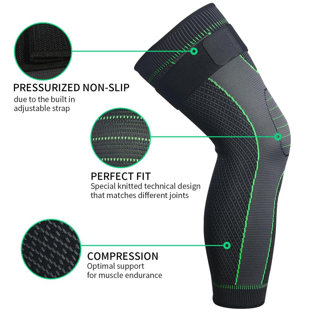 OLIKEI Bandage Compression Knee Sleeve Full Leg Knee Pads Elastic Knee Brace Sports Warm Long Knee Support for Basketball Running Fitness