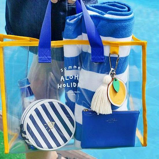 **Stylish Korean PVC Swim Bag & Portable Clothing Tote** синий