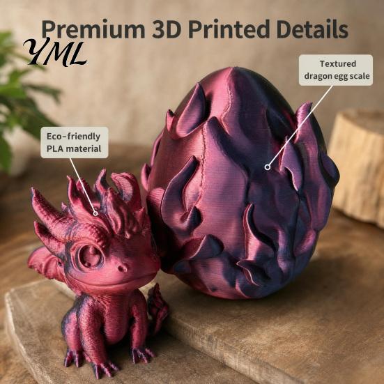 Desktop Dragon Egg with Mini Toy, 3D Printed Miniature Figurine, Decoration for Home Office Model