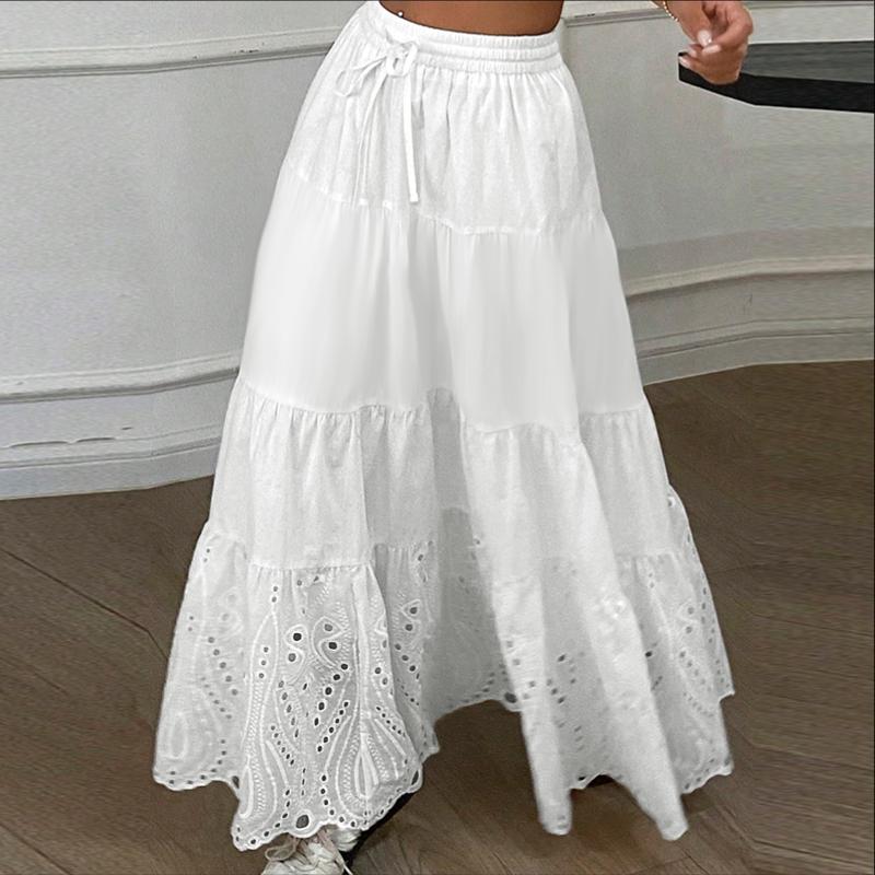 

ZANZEA Женские летние повседневные вышитые крючком свободные длинные юбки M белый