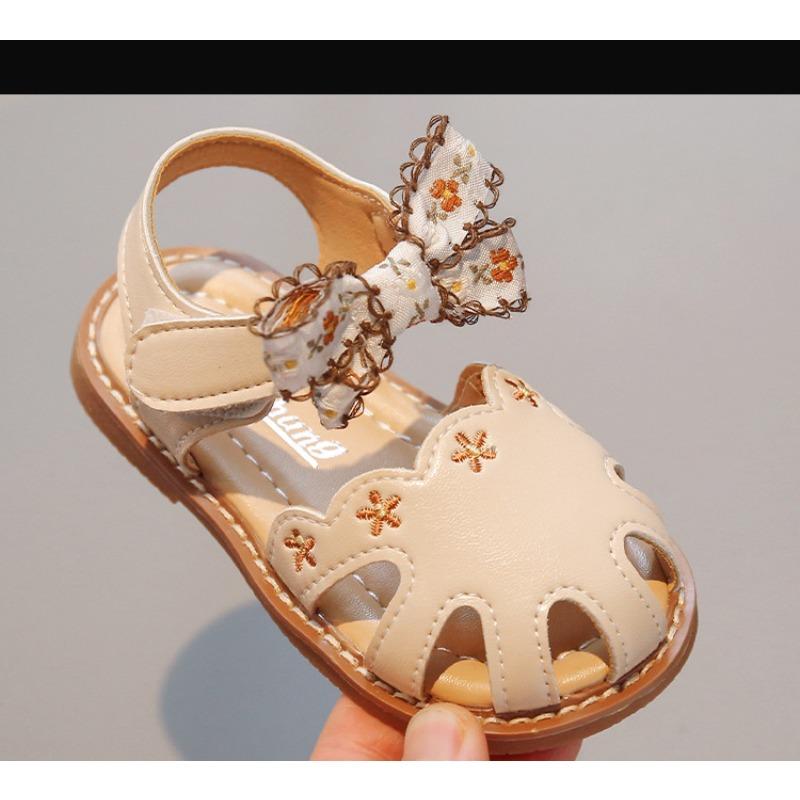 New Summer Girls' Closed-Toe Sandals - Floral Print Princess Shoes with Soft Sole, Country Style for Little Girls