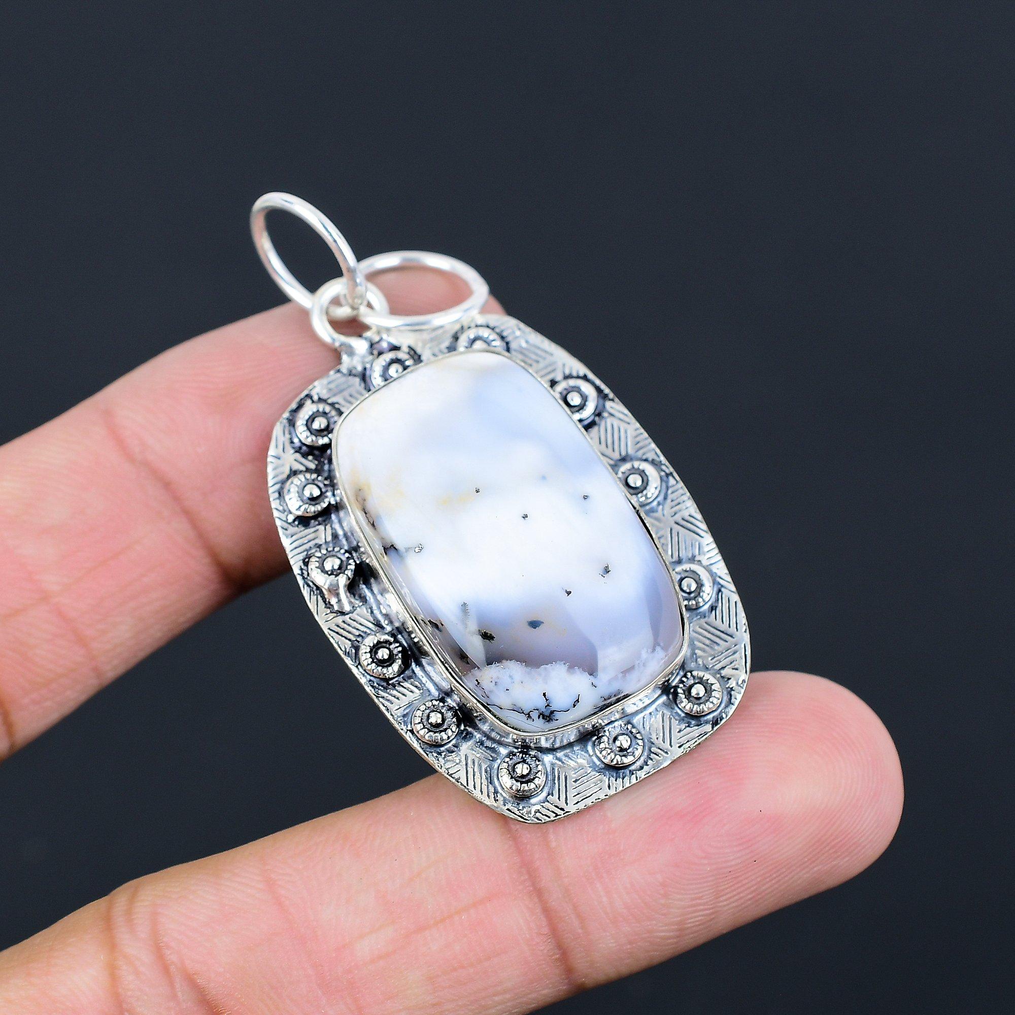 Mothers day Deal 925 Sterling Silver Dendrite Opal Gemstone Boho Pendant Jewelry
