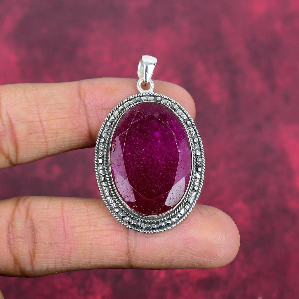 Ruby Zoisite Pendant Gemstone Jewelry, 925 Solid Sterling Silver Handmade Pendant, Latest Design Jewelry
