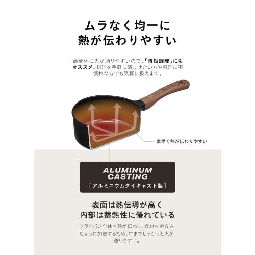 CB Japan Milk Pan, IH Compatible, Ceramic Finish, Wood Grain Handle, Double-Opening, Black, 16cm Mini Milk Pan (MC Copan)