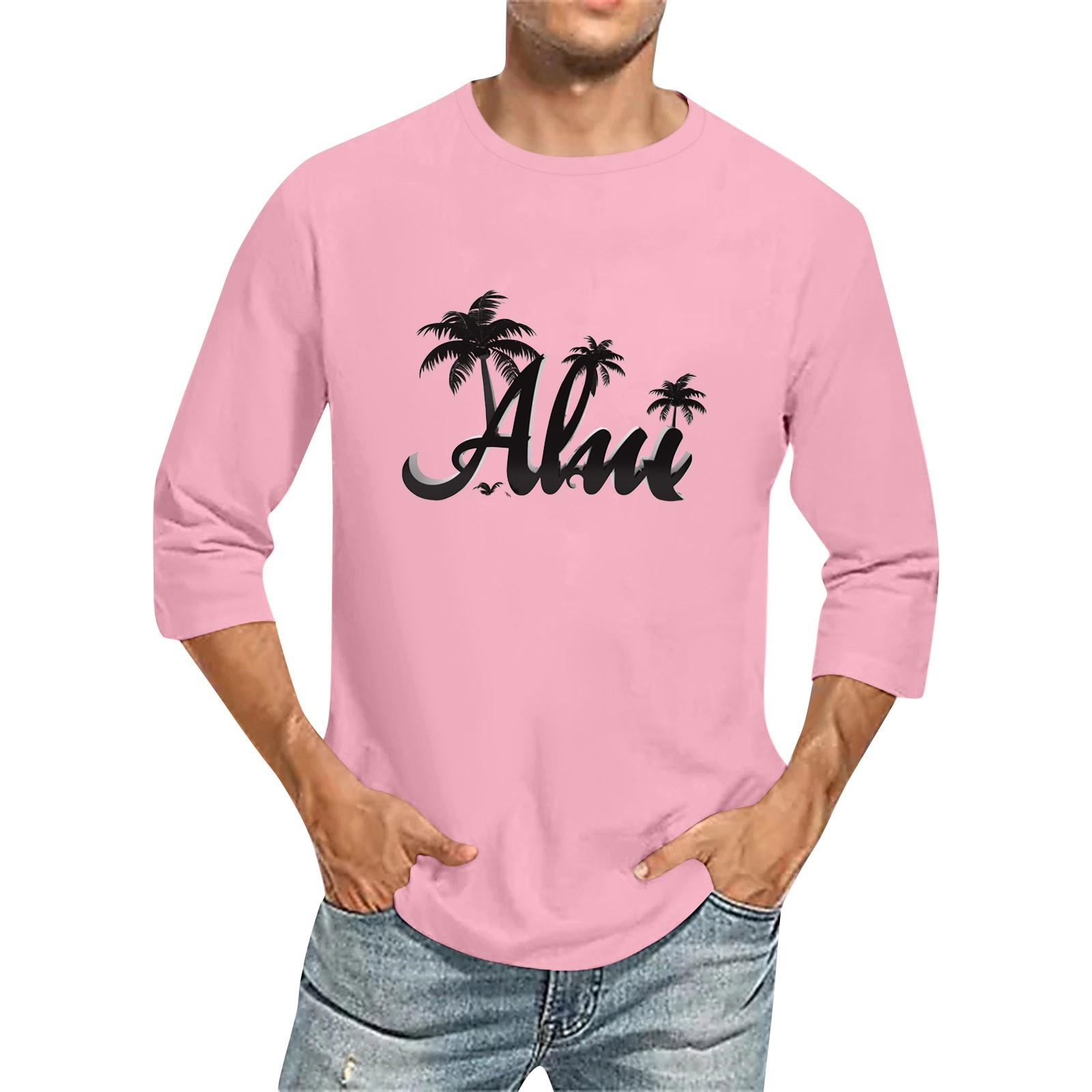 

Мужская однотонная футболка с круглым вырезом и рукавами три четверти XXXL розовый