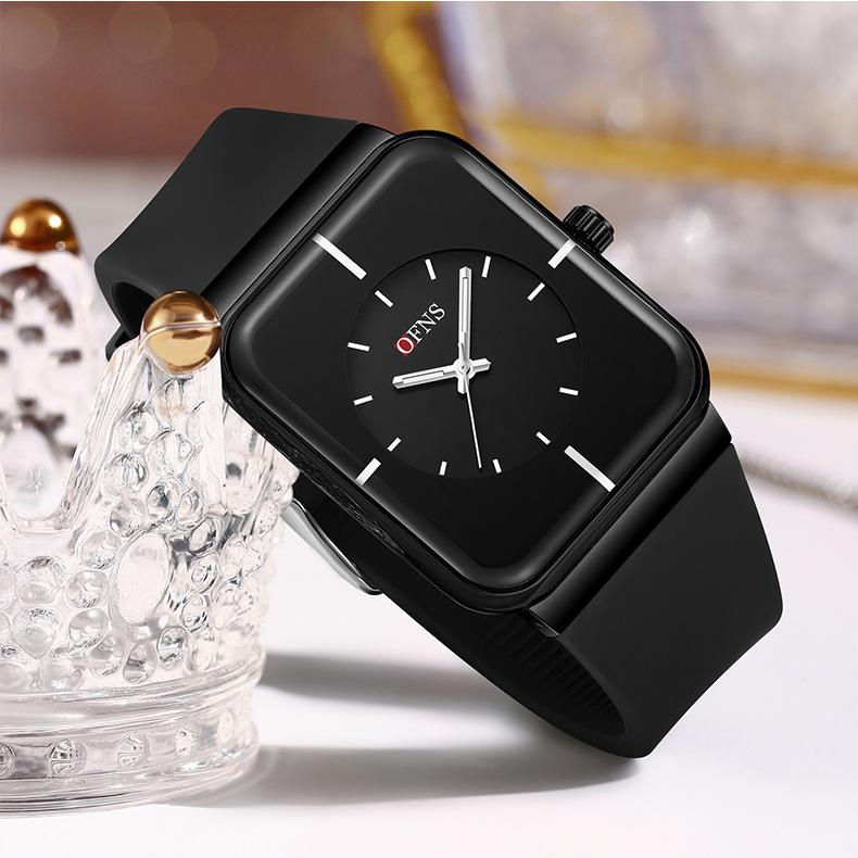 OFNS Unisex Fashion Square Quartz Watch with Luminous Waterproof Silicone Strap