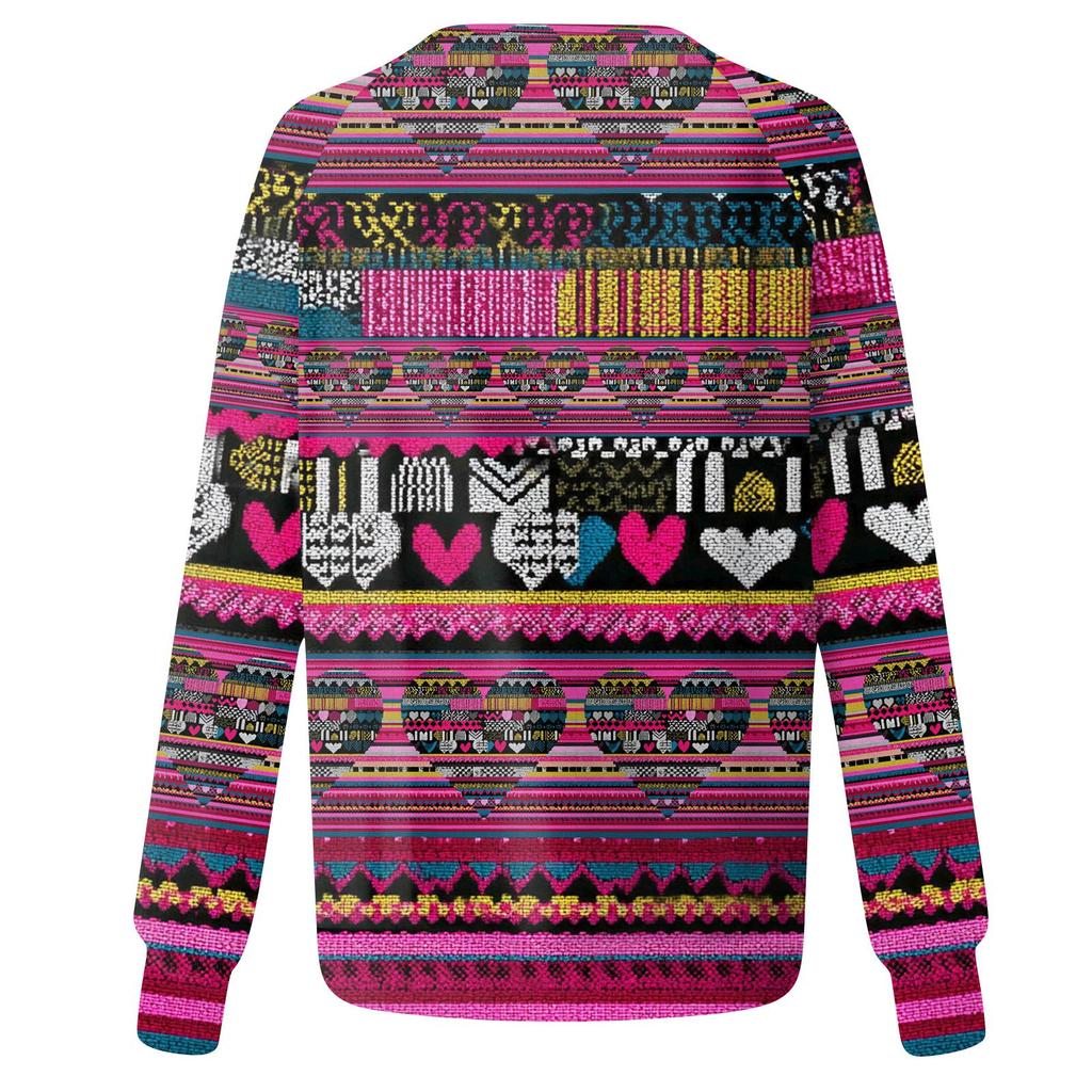 Women's Fashionable Round Neck Shoulder Long Sleeved Valentine's Day Printed Casual Pullover Top