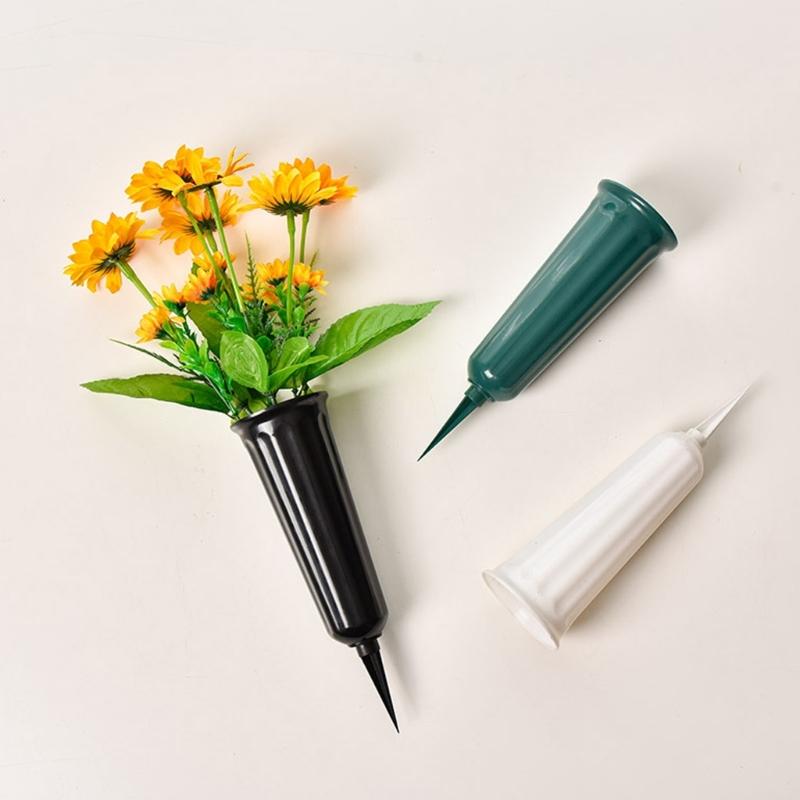 Plastic Garden Floral Stake Container For Burial Sites Windproof Design Simple Installation Maintain Floral Presentation