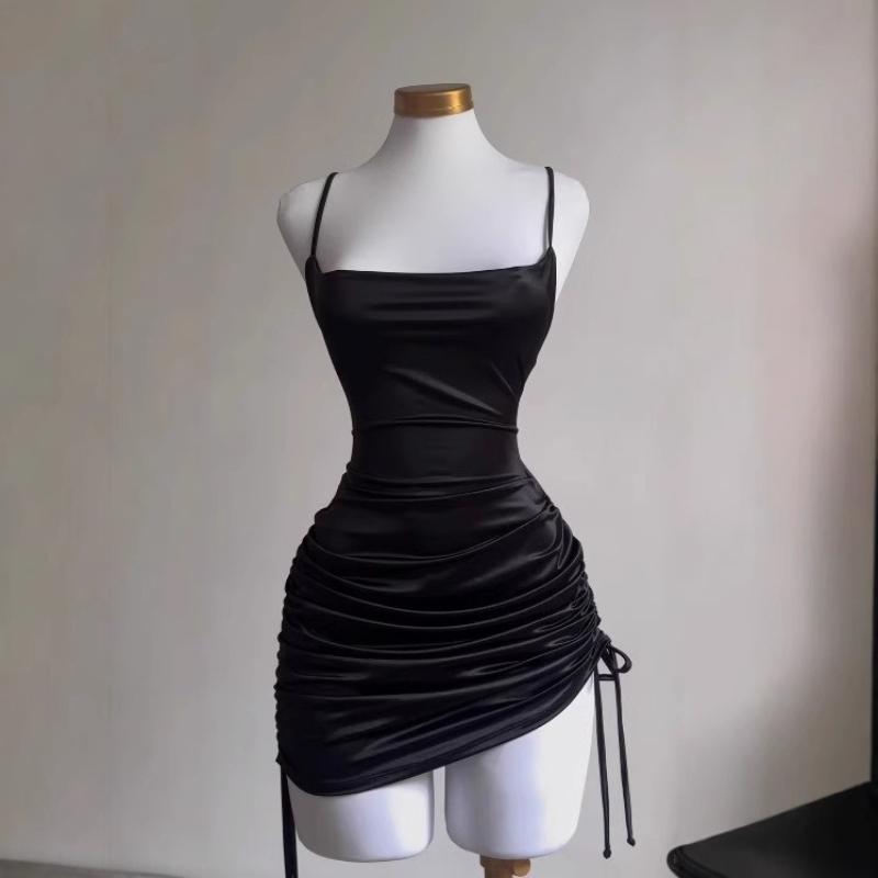 

Summer lace up sexy backless suspender dress with hip wrap L чёрный