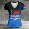 Women's V-Neck Short Sleeve T-Shirt - Anniversary 1776-2026 Letter Print, Casual Summer Top Tee
