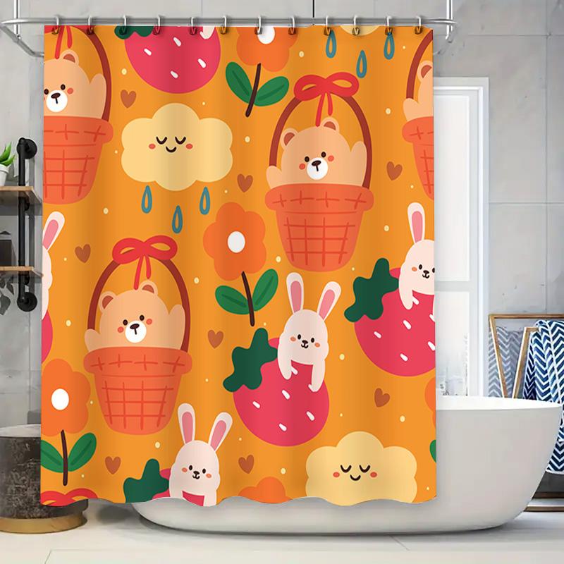 

Brightly Colored Cartoon Shower Curtain With Animal Motif 180X180Cm W60H190(CM)-1 Pcs