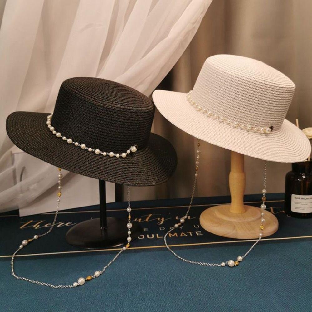 With Seashell Beaded Chain Straw Hat Sun Protection Sunshade Hat New Sunscreen Hat  Women Girls