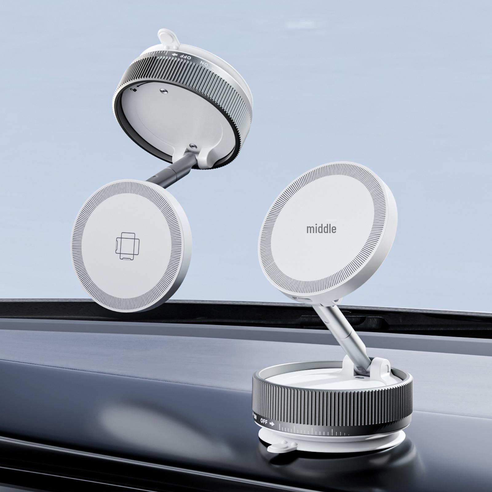 360° Rotating Wireless Car Charger Mount with Vacuum Suction & Magnetic Holder