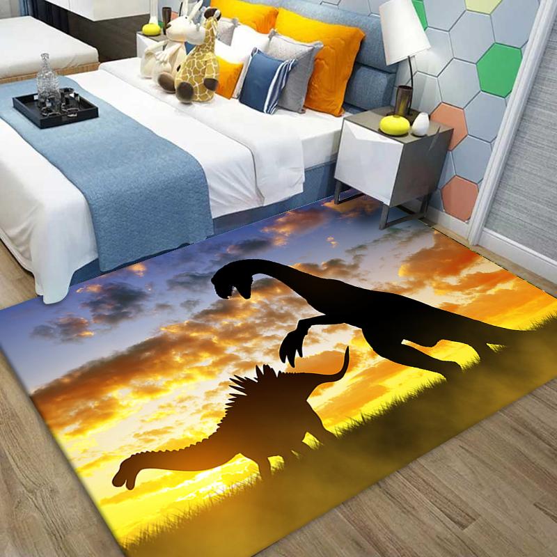 Painting Dinosaur Rug Kids Bedroom Rug Non-slip Baby Crawling Play Rug Boy Room Decoration