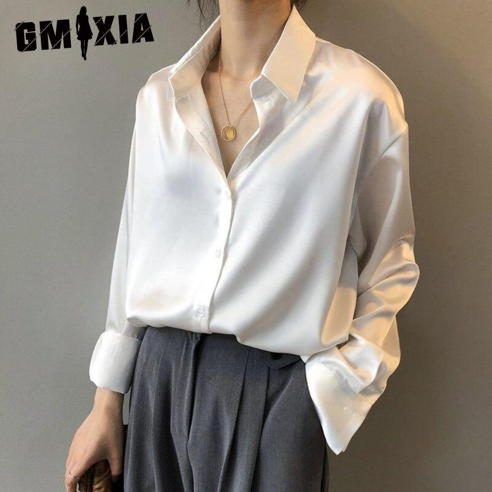 GMXIA Dámská móda Ležérní jednobarevný potisk Halenky a košile POLO s dlouhým rukávem