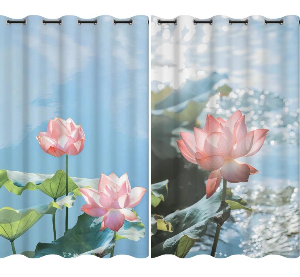 Chinese Lotus Floor-to-ceiling High Shading Curtain Bedroom Living Room Decoration Blackout Curtain Fabric Drape Lotus Style