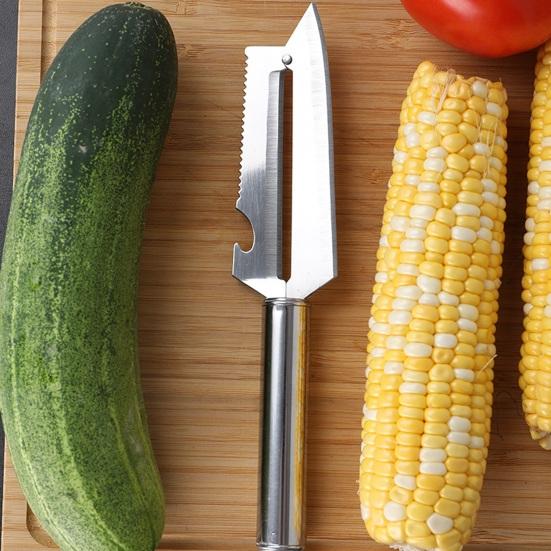 2Pcs Multifunctional Peeler 2 in 1 Stainless Steel Fruit Vegetable Peeler with Non-Slip Grip Curved Blade Built-in Bottle Opener Kitchen