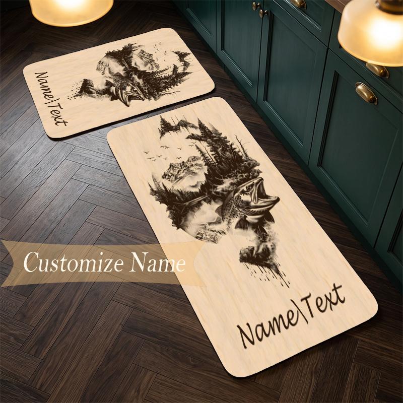 fishing (1) Customize Name Flannel Kitchen Mat Soft Non-Slip Kitchen Floor Runner Rug for Home Kitchen Decor