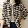 Bright Silk Bright Line Decoration Plaid Vintage O-Neck Long Sleeve Women's Jacket Covered Button Short Jackets Coat for Women