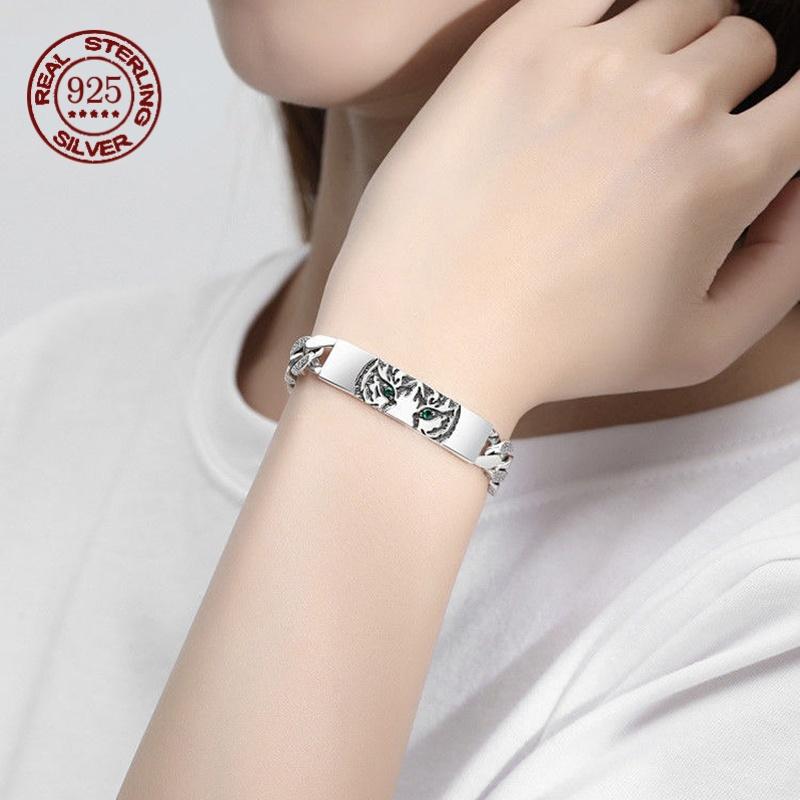 Domineering Simplicity Charm Tiger Totem 925 Silver Original Certified Bracelet Luxury Gift Men and Women Punk Bangle