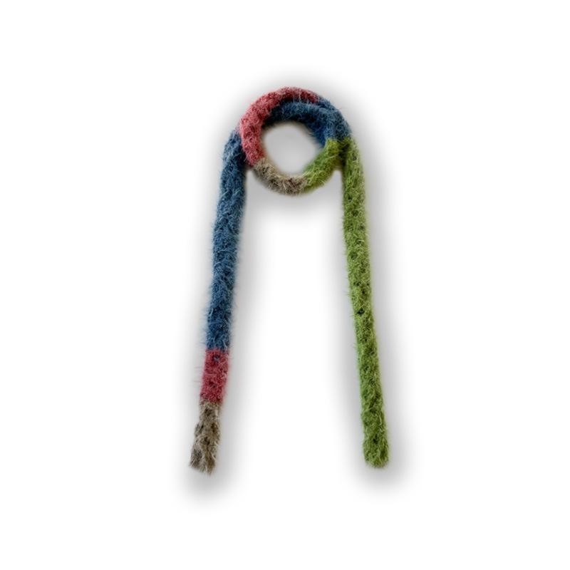 Colorful Stitching Hollow Decorative Striped Narrow Scarf for Women in Autumn and Winter Style with Soft Scarf