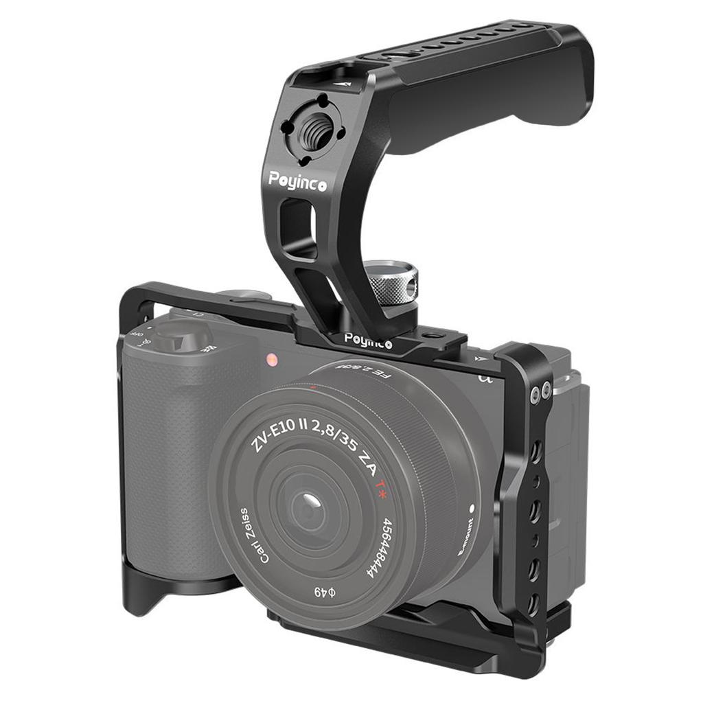 Poyinco JN-138 Camera Video Cage + Top Handle Kit Camera Cage Aluminum Alloy with Cold Shoe Mounts