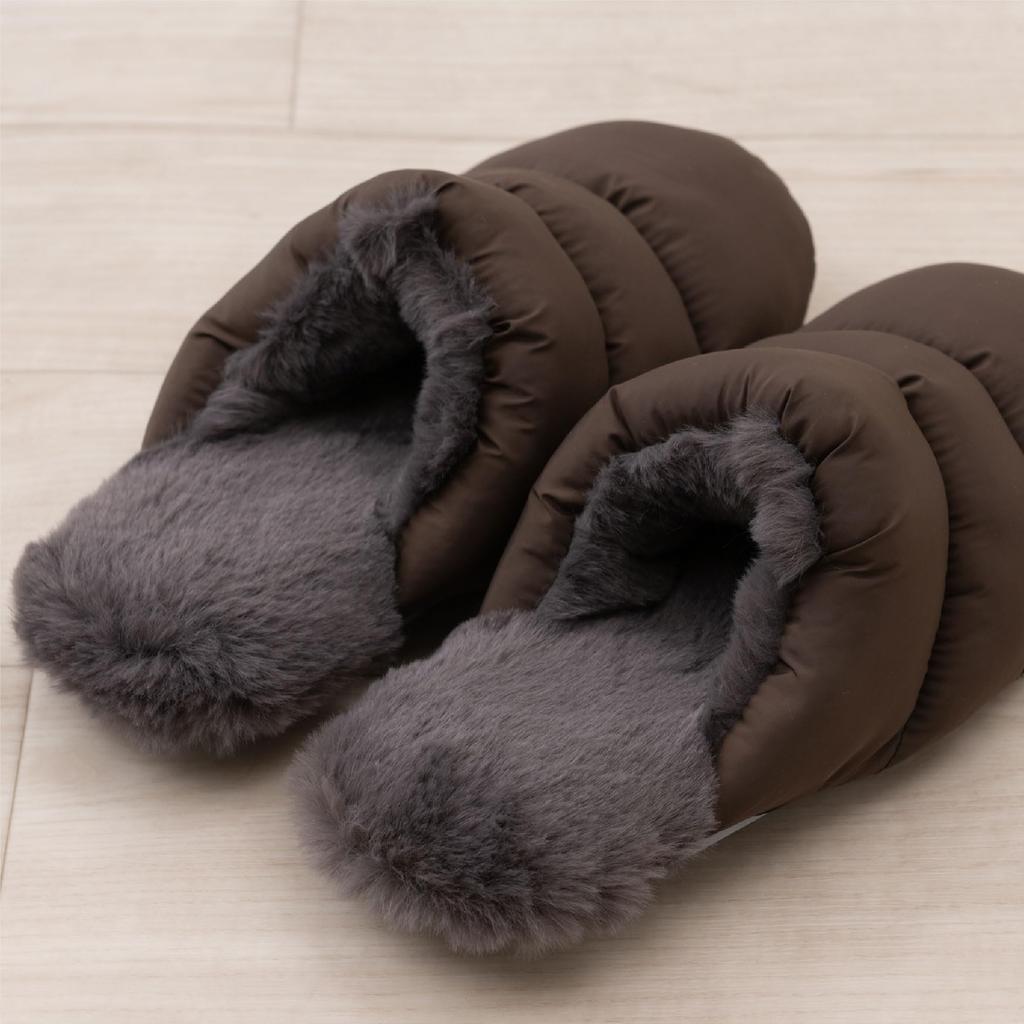 Senko Taffeta Boa Taffeta and Boa Warm Winter Suitable 71261 S.D.S. Slippers, Design, Slippers, Size (L) Approx. 24-26cm, Brown,