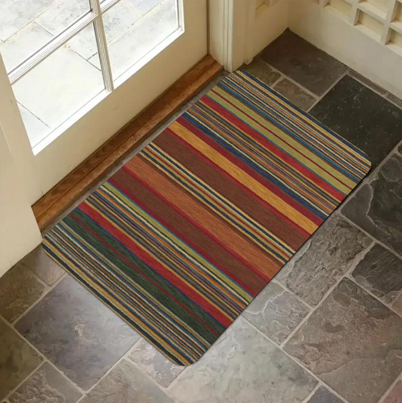 Bunte gestreifte Wellen-Fußmatte Moderne geometrische abstrakte Bodenmatte Rutschfeste Teppich für Eingangsbereich Schlafzimmer Küche Bauernhaus Heimdekoration