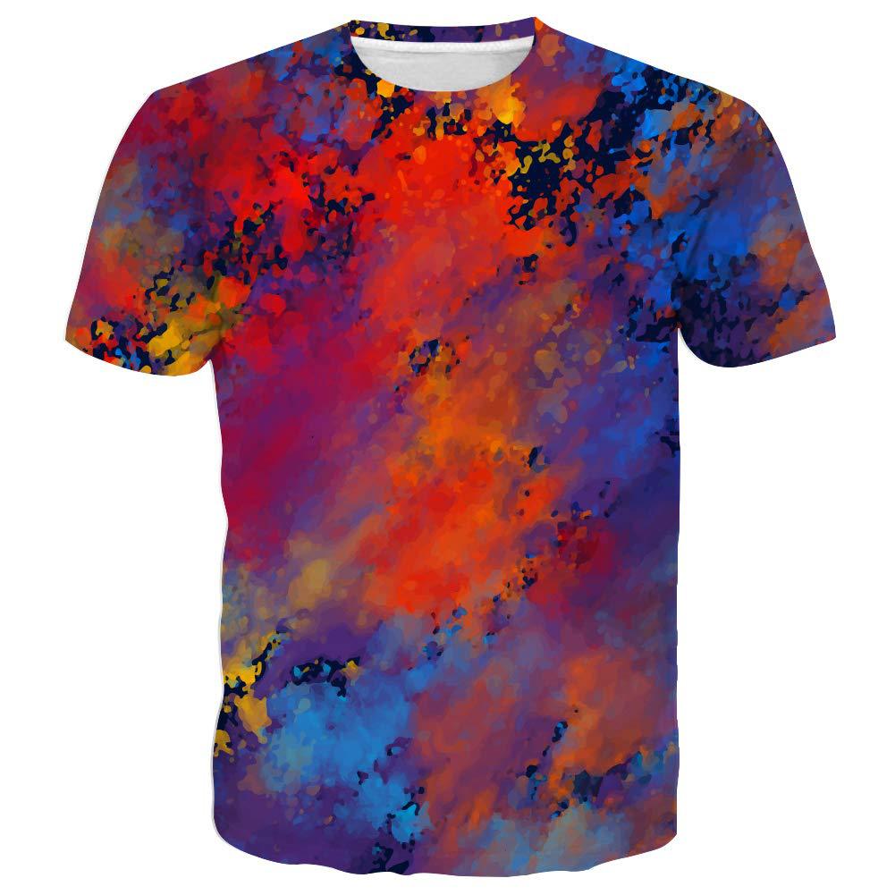 Summer Round Neck 3D Starlit Sky Print Top Fashionable Casual Short Sleeved Men's T-shirts