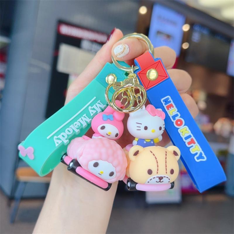 Cute Cartoon 3D Character Bumper Car Keychain Set With Kuromi My Melody Cinnamoroll And Hello Kitty