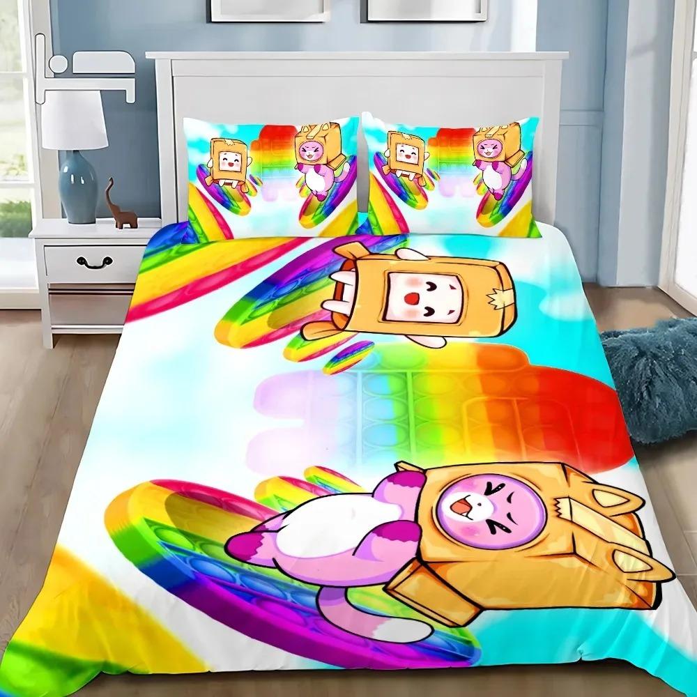 Set Biancheria da Letto Lankybox Foxy Boxy Copripiumino Stampa 3D Anime con Federa Per Bambini Adulti Per Letto Singolo Letto Matrimoniale