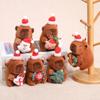 Lovely Christmas Capybara Pendant Plush Keychain Cute Soft Stuffed Doll Toy Backpack Hanging Decoration New Year Gift