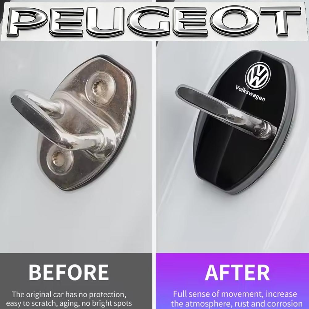 4Pcs Zinc Alloy Car Door Lock Buckle Protection Cover Anti-Collision Shock Absorbing Cushion For VW Golf T‑Roc Tiguan Polo MK7