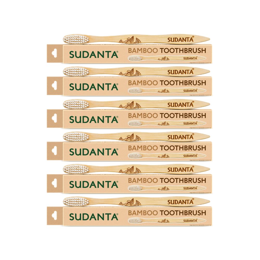 

Sri Sri Tattva Sudanta Bamboo Toothbrush for Adults Soft Bristle Eco Plastic-Free Sustainable Pack of 6