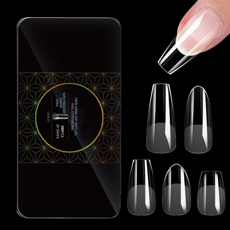 480 Pcs False Nails Tips Soft Gels Tips Semi-Frosted Nails Tips Full Cover Stick on Nails Press On Nails for Women Girl