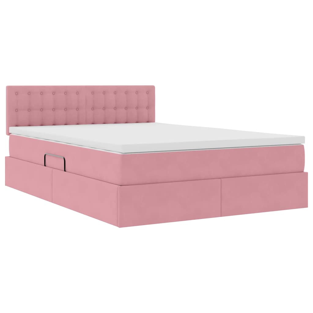 Storage Bed with Mattress Pink 140 X 200 Cm Velvet