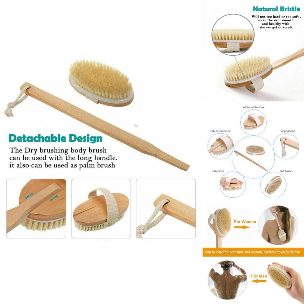 Luxurious Natural Bristle Shower Back Scrubber With Long Wooden Handle For Smooth Skin