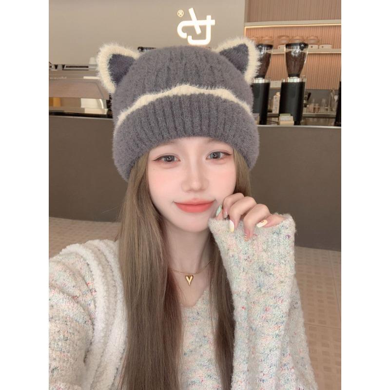 Knitted Plush Hat Women's Autumn and Winter Furry Thickened Warm Fisherman Hat Cute Face Showing Small Wool Hat New Style