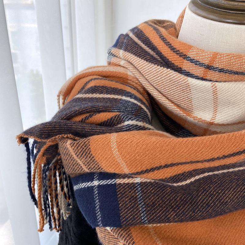 Plaid Scarf Women's Autumn and Winter New Retro Shawl Imitation Cashmere Warm Fringed Scarf
