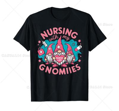 Cute Nursing With My Gnomies Gnome Nurse Life Valentines Day T-Shirt Funny Nurse Squad Happy Valentines Gifts