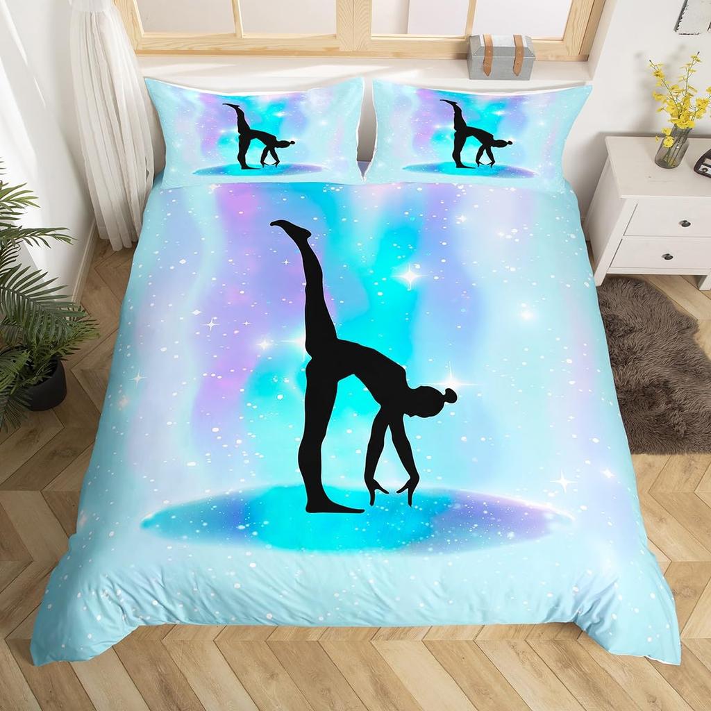 Rainbow Bedding Set for Girls Ballet Duvet Cover Dancing Ballerina Silhouette Comforter Cover Twin Tie Dye Starry Sky Bed Cover