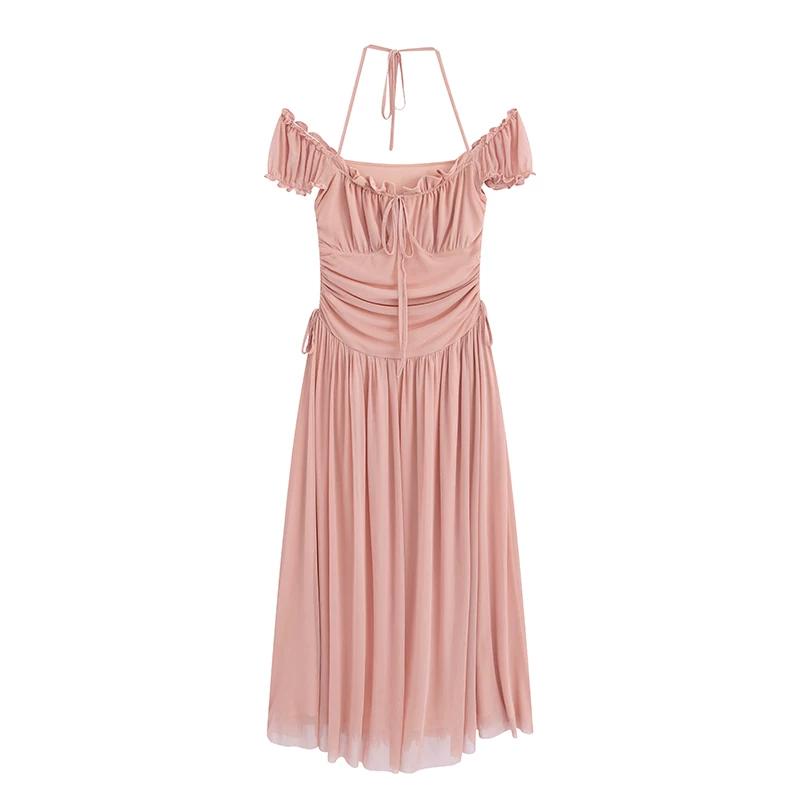 

Julu Studio White Peach Oolong Powder Romantic Vacation Long Dress for Slightly Chubby Women, Plus Size Slimming Dress M розовый