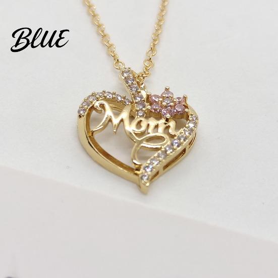 Rhinestone Flower Necklace Heart Pendant Mom Women Love Colorfast Alloy