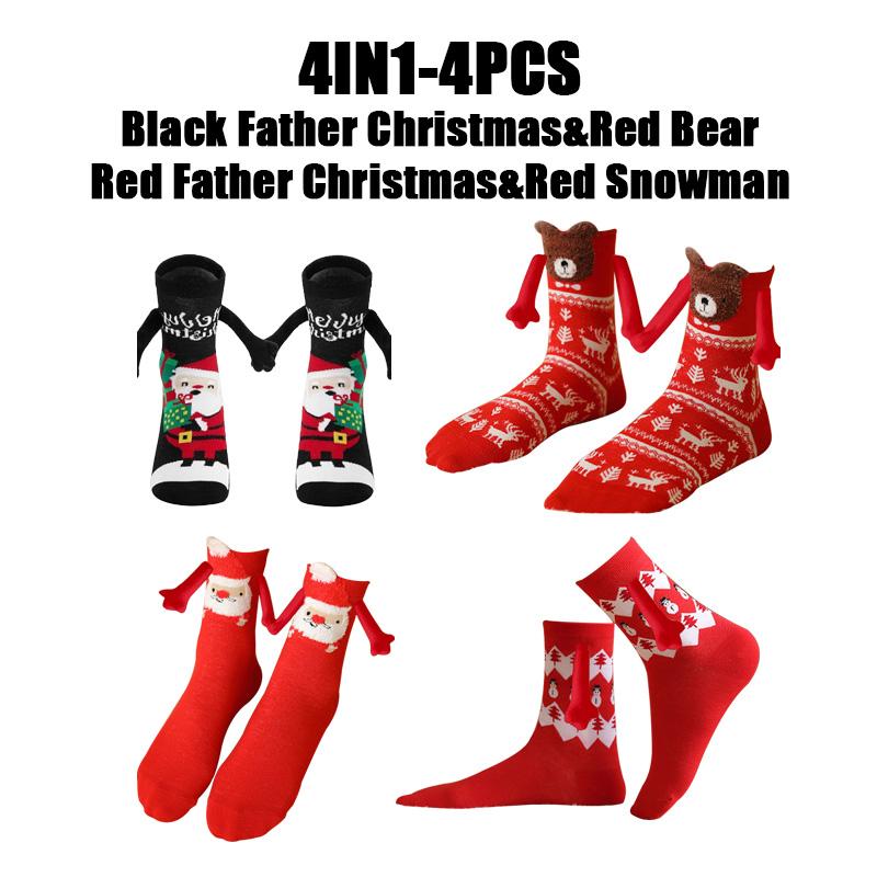 12PCS Christmas Socks Fall and Winter Cotton Magnet Hand-holding Socks Mid-calf Socks Cute Couple Socks Cartoon Christmas Socks