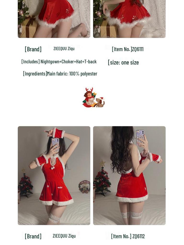 Festive Velvet Lingerie Nightgown & Role Play Set