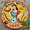 Vintage Made with Love Metal Sign  x cm Rustic Wall Art Featuring Charming Baker in Red  White PolkaDot Dress I